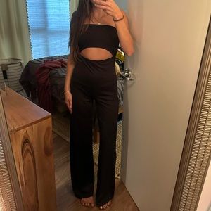 Black jumpsuit with cutout, nylon, XS